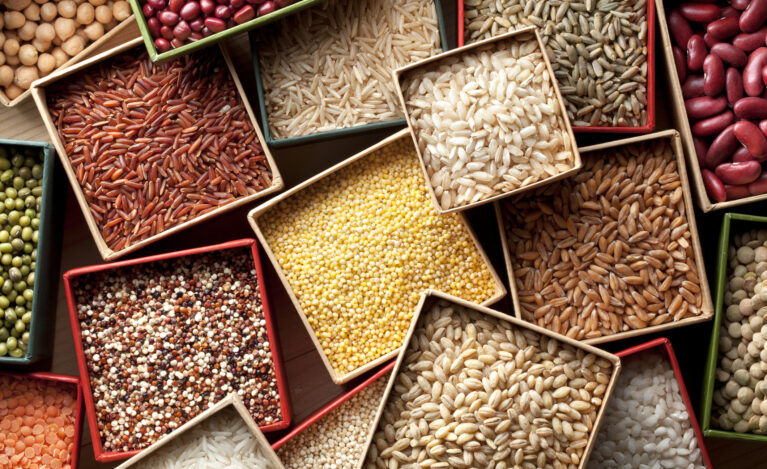 Varieties of grains seeds and beans.
