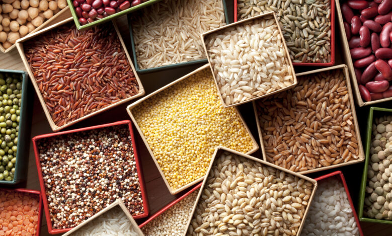Varieties of grains seeds and beans.